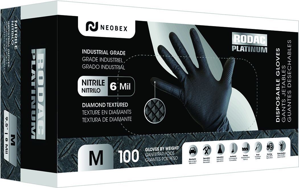 Industrial grade nitrile gloves with textured fingertips Black 6 Mil Medium (100 per Box)