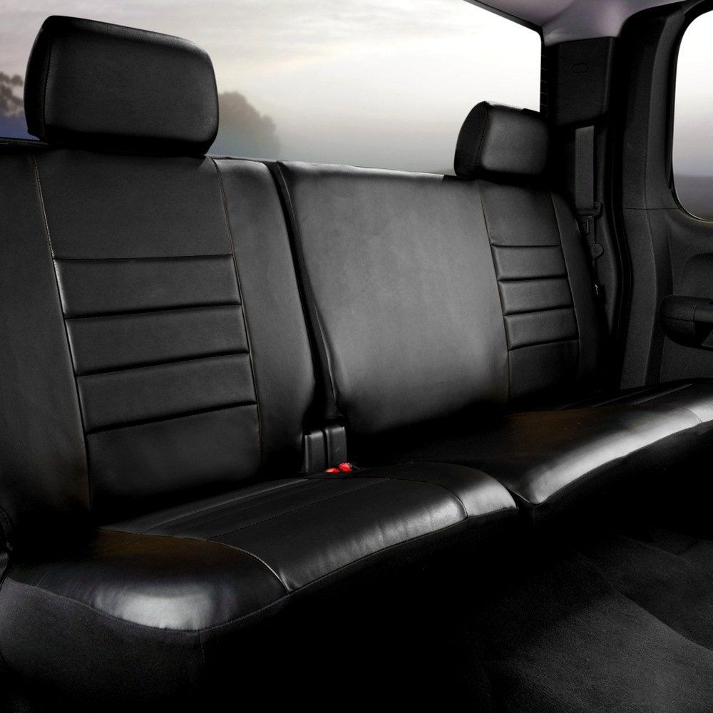 FIA® • SL62-67 BLK/BLK • LeatherLite • Soft Touch Simulated Leather Custom Fit Truck LeatherLite Seat Covers by Fia • Chevolet Silverado 1500,2500,3500 (Crew Cab) 19-23 / GMC Sierra 1500,2500,3500 (Crew Cab) 20-23
