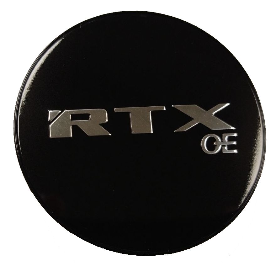 RTX 210K62B1OE - Center Cap Gloss Black RTXoe Chrome with Black Background