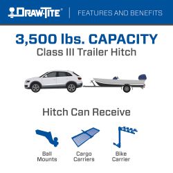 Draw Tite® • 76907 • Hidden Hitch® • Trailer Hitch Class III • Class III 2" (3500 Lbs lbs GTW/350 Lbs lbs TW) • Subaru Outback Wagon, Except Sport 10-19