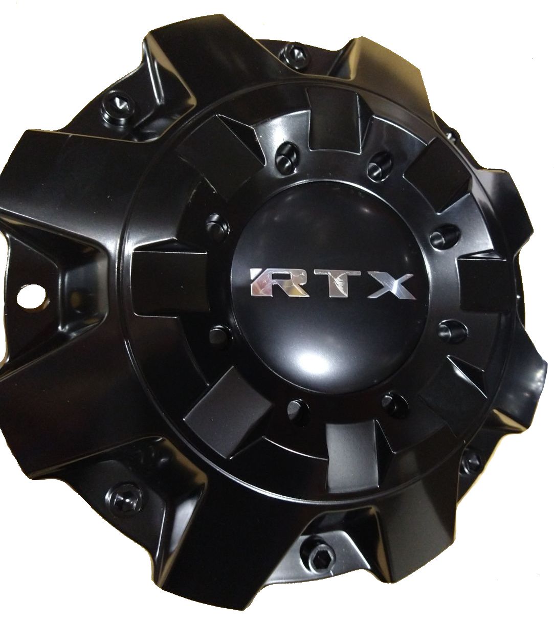RTX 9134L218B1M5 - Center Cap Satin Black RTX Chrome Black Background (2) M8xL30