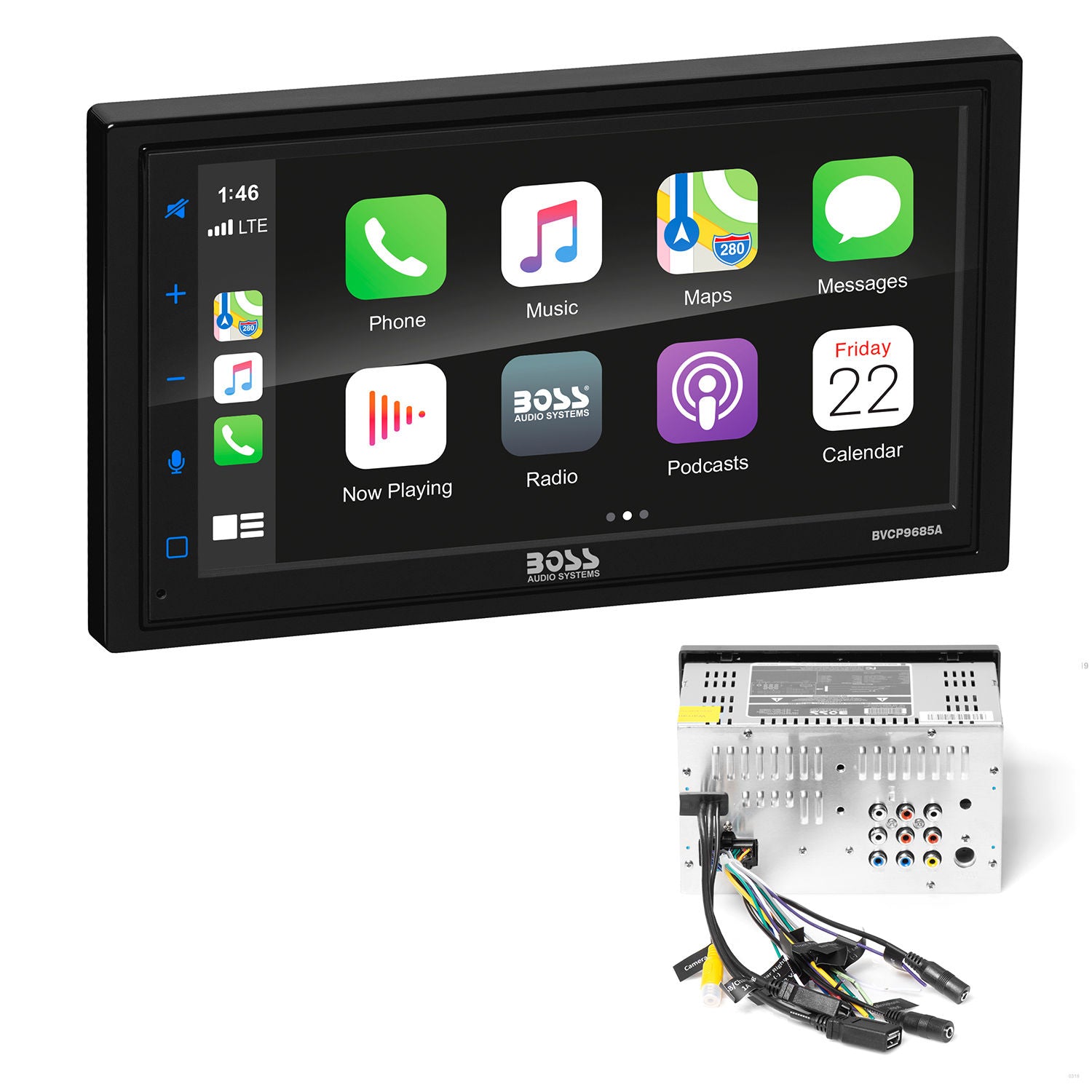 Boss BVCP9685A - Double-DIN, Apple CarPlay, Android Auto, MECH-LESS Multimedia Player (no CD/DVD) 6.75" Touchscreen Bluetooth