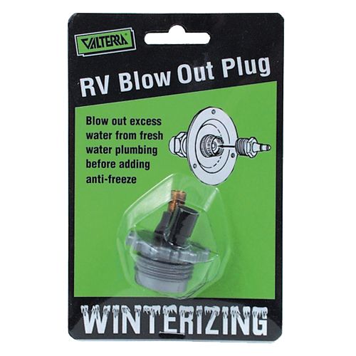 Valterra 09-2322 - RV Blow Out Plug with Threaded Valve for Winterizing - Gray Plastic