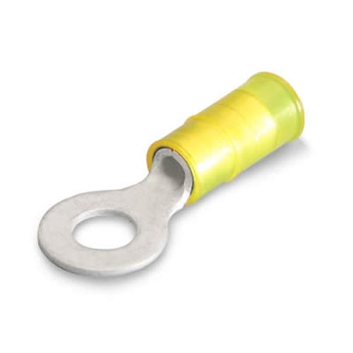 (100/PACK) INSULATED RING TERMINALS YELLOW 12-10GA STUD 3/8"