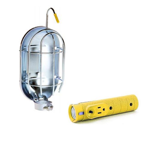 Replacement Incandescent Work Light Head w/ Metal Guard & Single Outlet