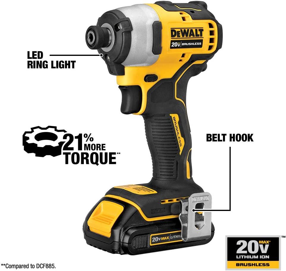 Dewalt DCF850B - Atomic 20V MAX* 1/4 in. Brushless Cordless 3-Speed Impact Driver (Tool Only)