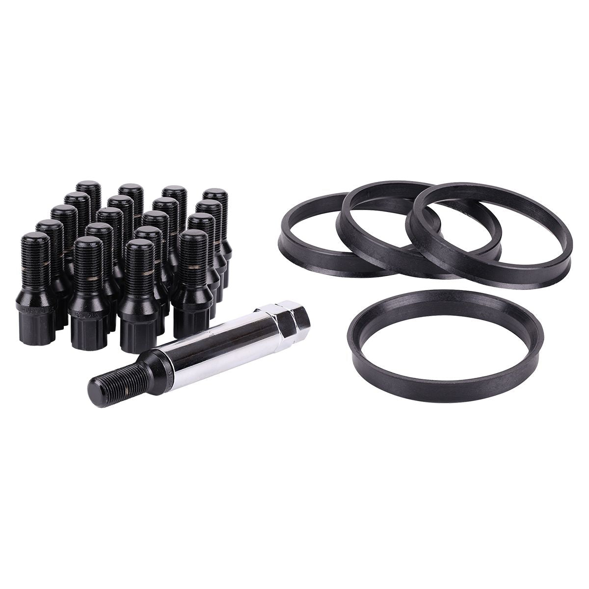 RTX® • KIT-352B • Complete Wheel Kits • Spline Drive Lug Bolts | Hub Rings | Key • Black • Conical • 12M X 1.5