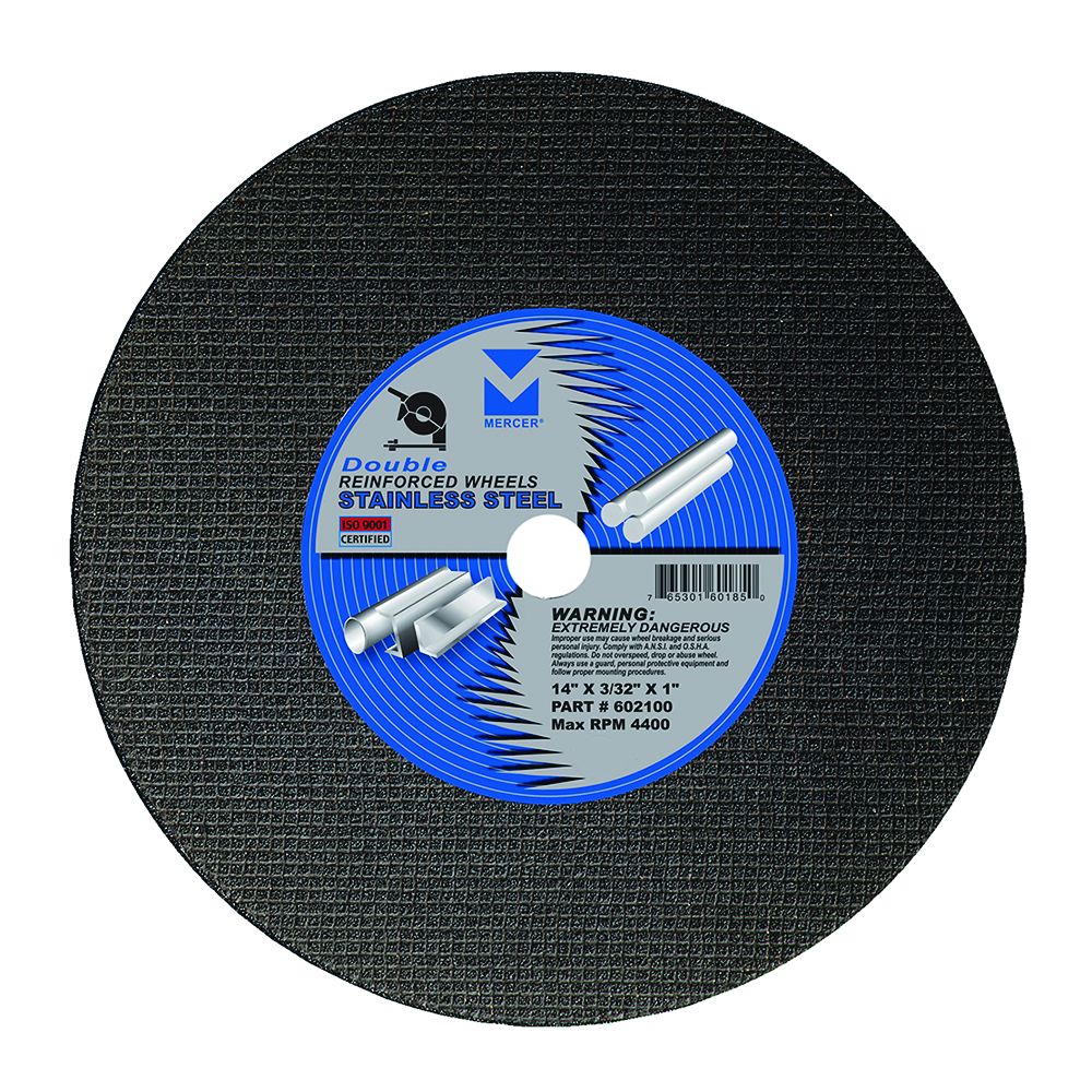 Mercer M602100-10 - 14"x3/32"x1" Low Horsepower Chop Saw Wheel for Stainless Steel - Double Reinforced (10/pkg)