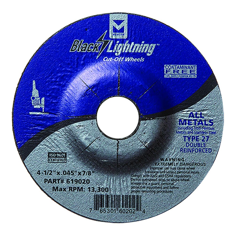 Mercer M619030-25 - 5"x0.045 x7/8" Black Lightning Cut-Off Wheel for Stainless Steel - Type 27 Depressed Center (25/Pkg)
