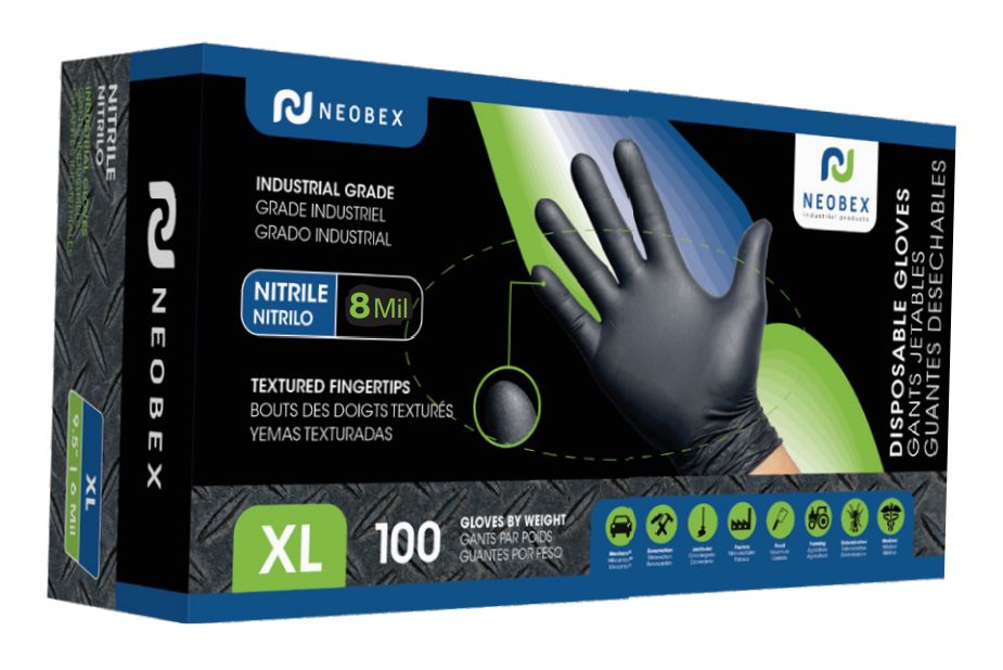 Neobex Z-1800-1010503C - Industrial grade nitrile (M) gloves with textured fingertips Black 8 Mil