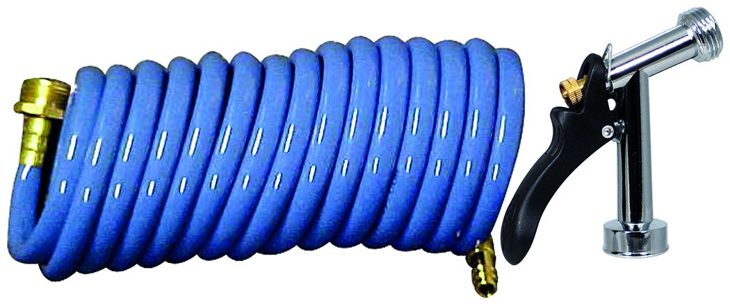 Valterra PF267003 - D&W Spray-Away™ Coiled Hose And Sprayer - 15′ - Blue - Boxed
