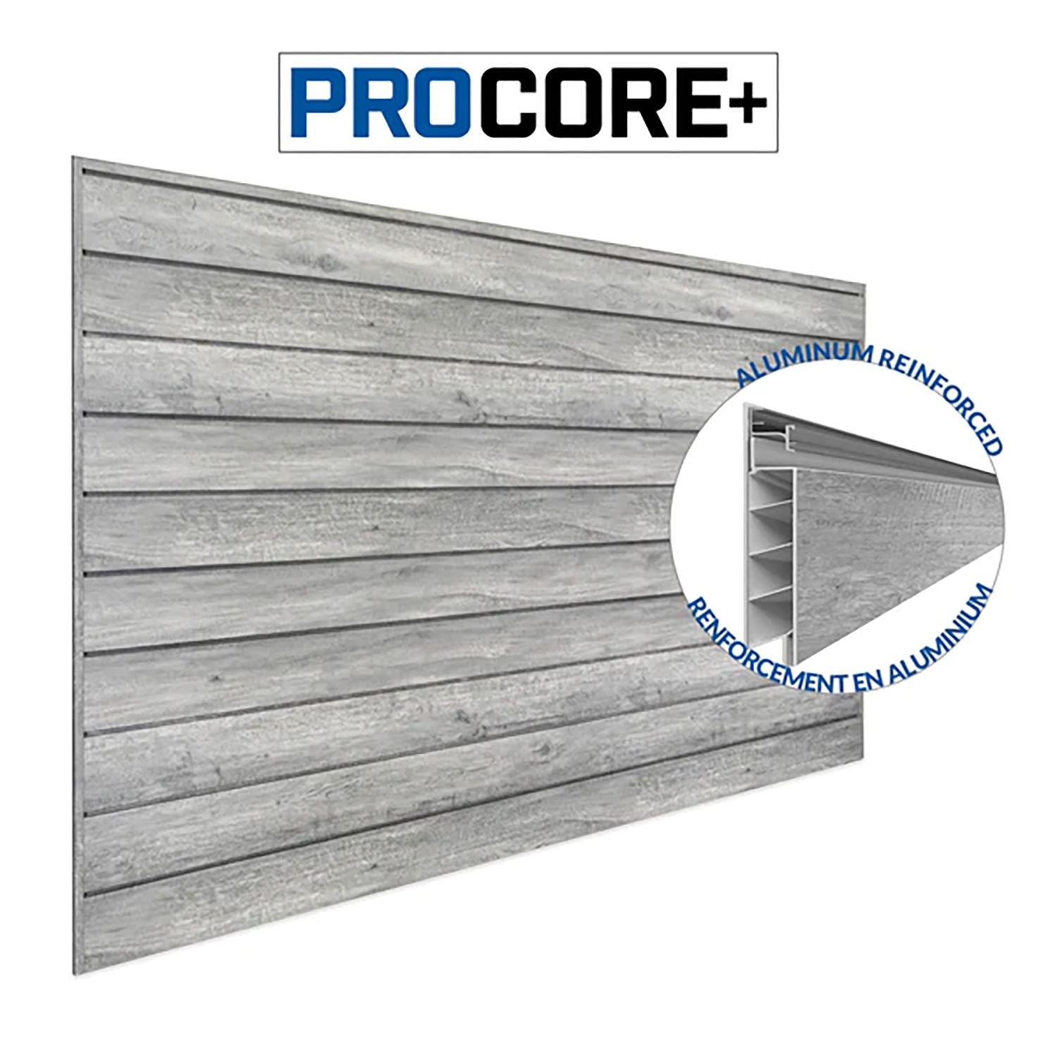 Proslat 87771 - PROCORE+ PVC Slatwall 4' x 8', Wood Finish Grey