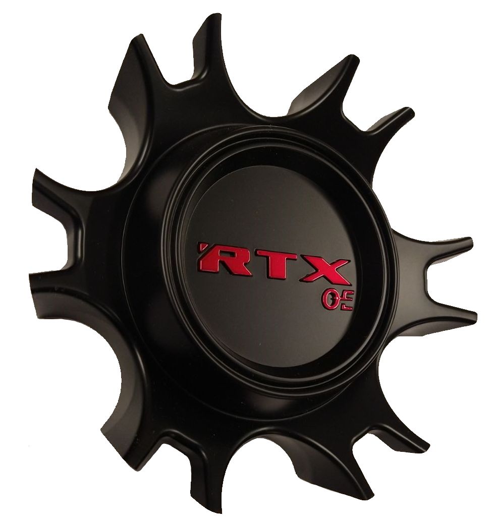 RTX BC025SBOE - Satin Black Center Cap RTXoe Red with Black Background