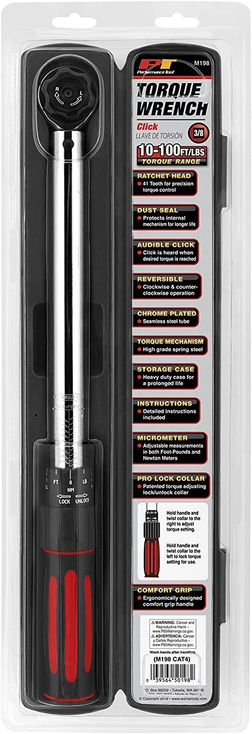 Performance Tools PTM198 - Torque Wrench 3/8" Drive, 10 fts/lbs to 100 ft/lbs Torque